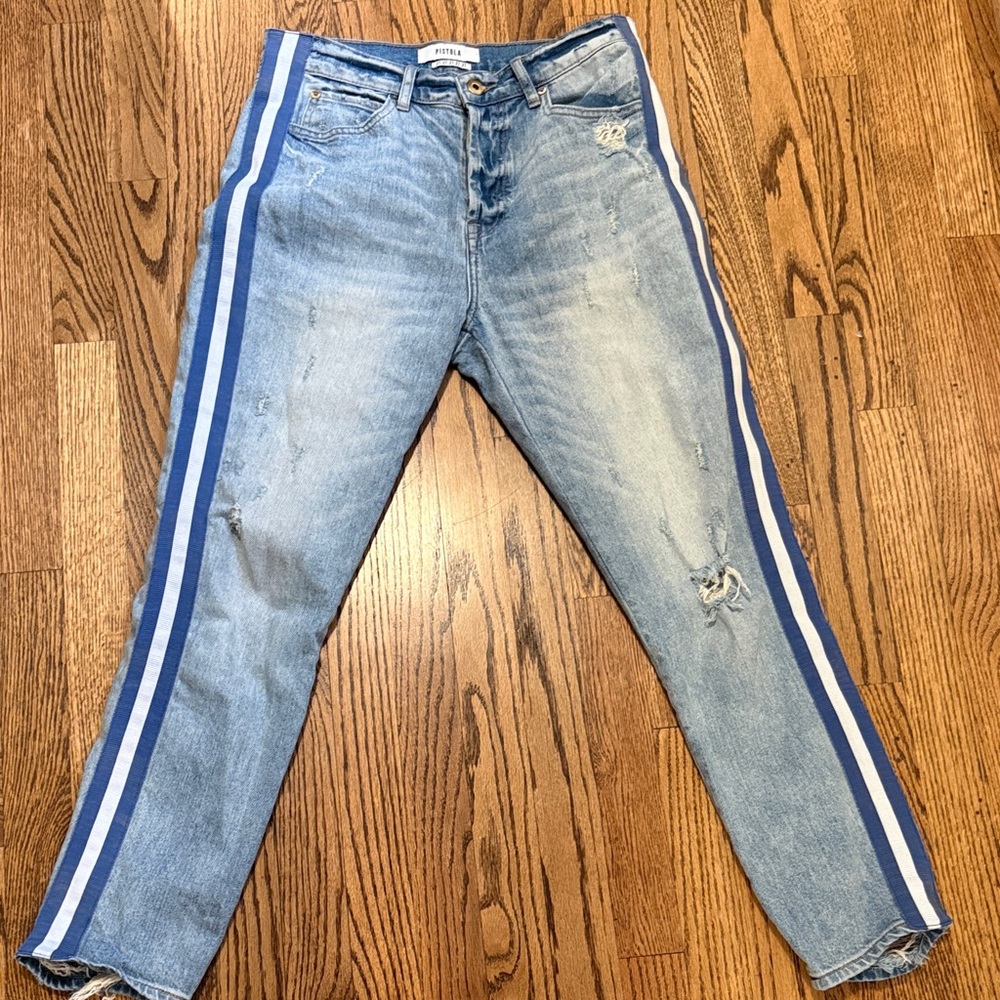 Pistola jeans w ribbon stripe trim